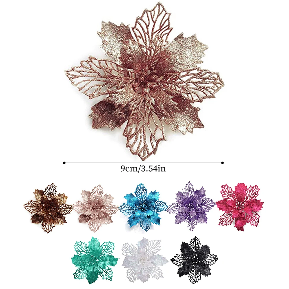 Christmas Wreath Fake - 9cm Glitter Artifical Christmas Flowers Christmas