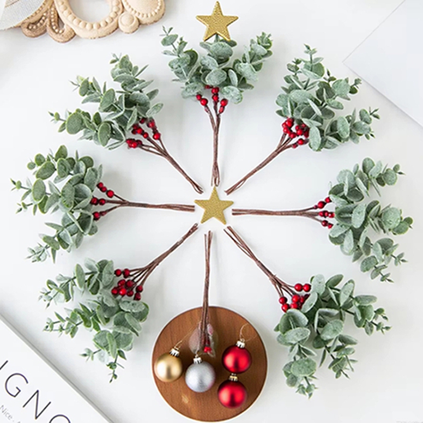 Christmas Tree Artificial - 5Pcs Artificial Flowers Plants Eucalyptus Leaves