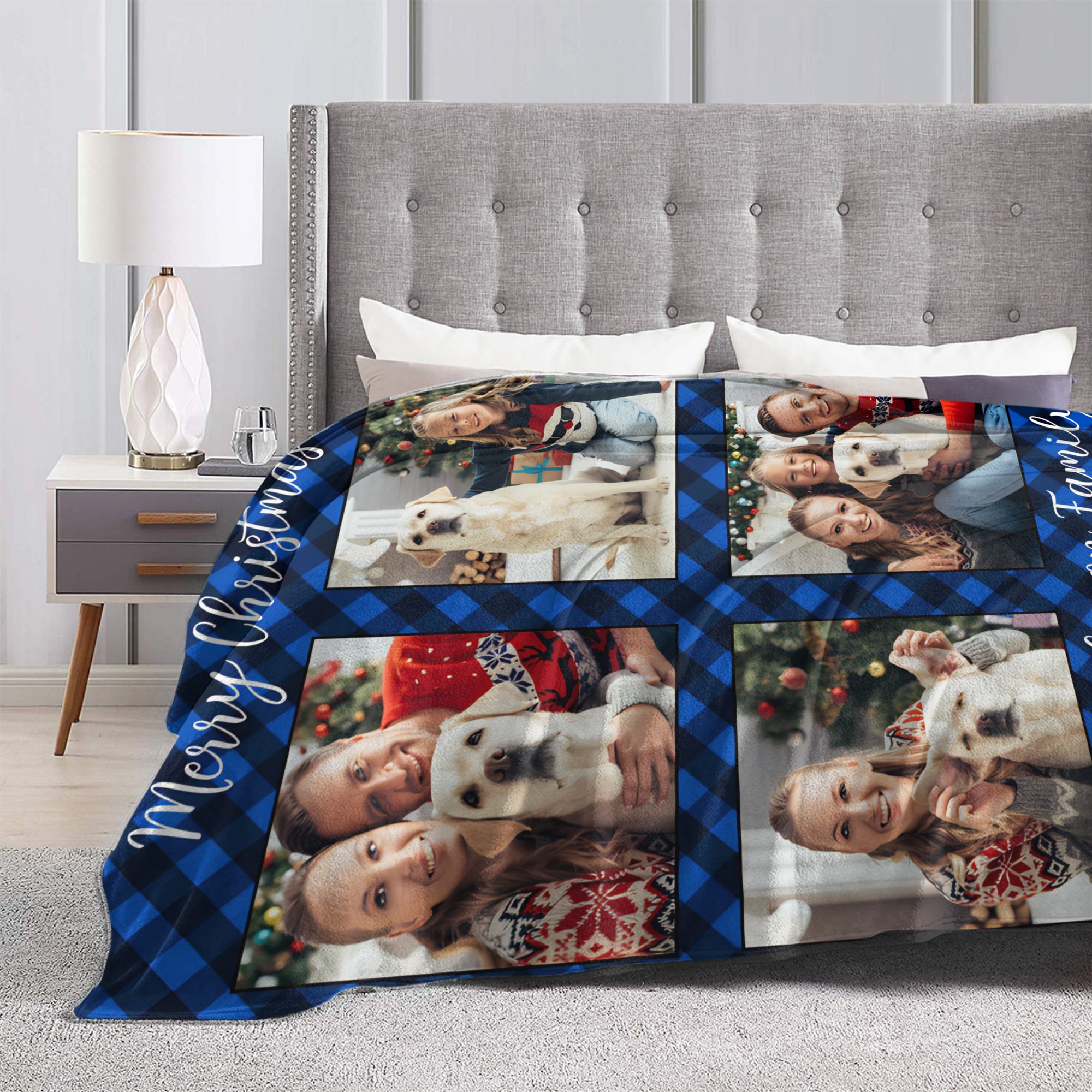 Family 4 Pictures Personalized - Christmas Throw Blanket review and price