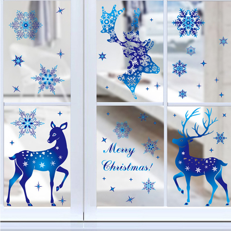 Christmas Window Stickers Elk  - Snowflake Window Decal review and price
